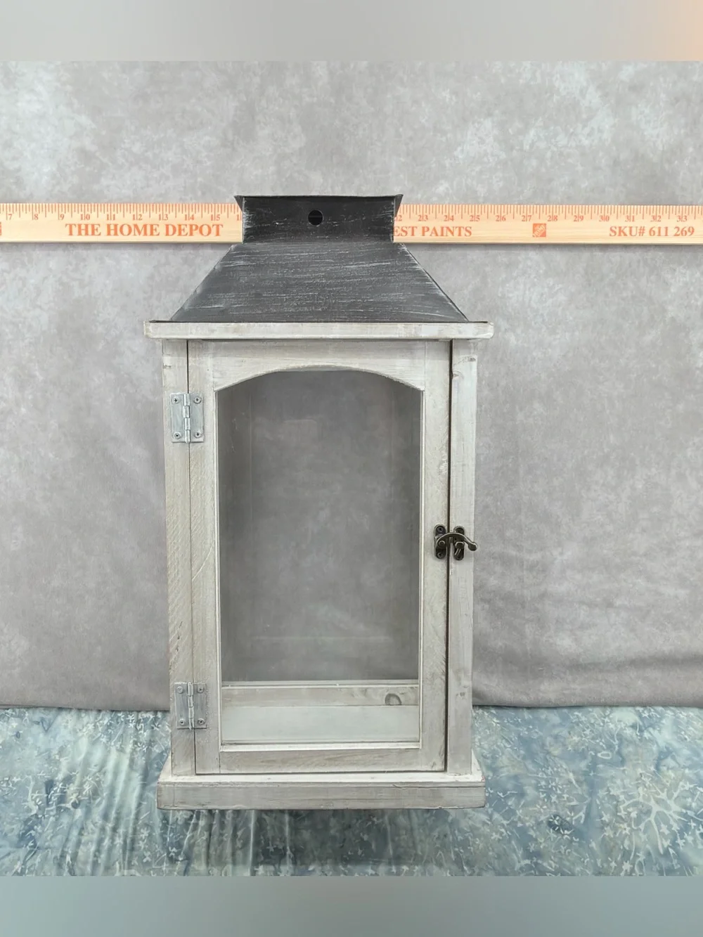 Rustic White Wooden Lantern with Black Metal Top - Home Accents